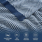 Snuggle Sac Herringbone Throw Blanket for Couch, Reversible Super Soft Warm Blankets Cozy Knit Fuzzy Plush Lightweight Throws for Sofa, Bed, Camping, Navy, 50x60 inches