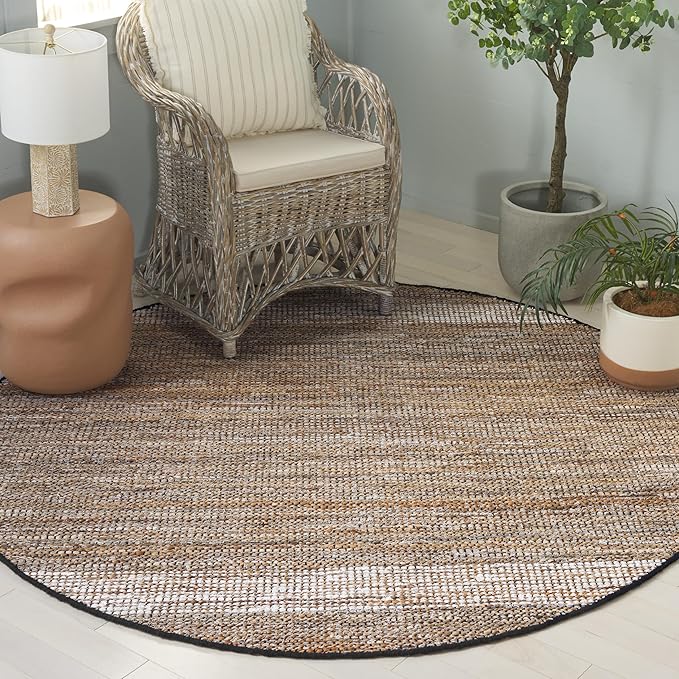SAFAVIEH Cape Cod Collection Area Rug - 6' Round, Beige, Handmade Denim & Jute, Ideal for Living Room, Bedroom, Home Office, Dining Space (CAP153B-6R)