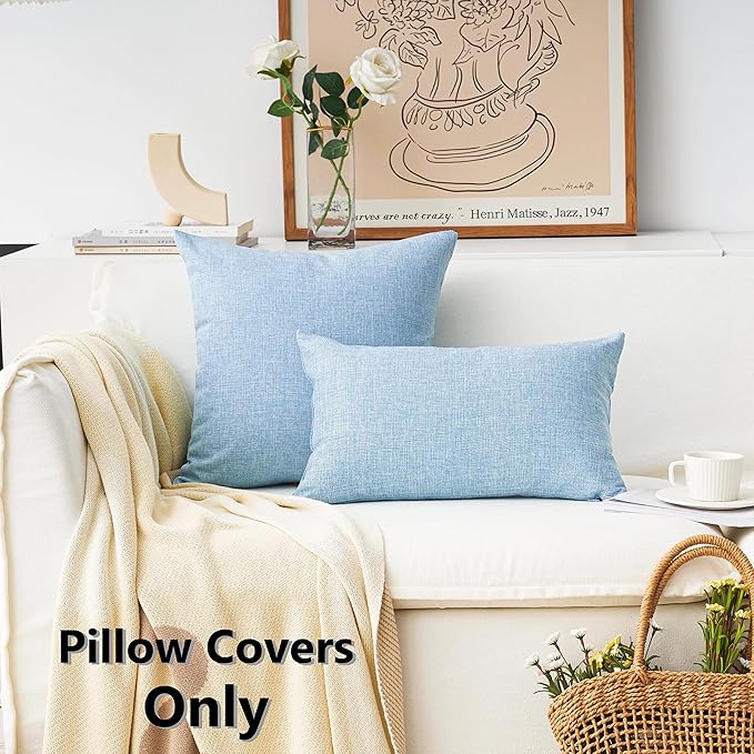 Home Brilliant Blue Throw Pillows for Couh Pillow Covers 18x18 Set of 4 Burlap Linen Square Throw Pillows Cushion Covers for Sofa, Light Blue, 45cm