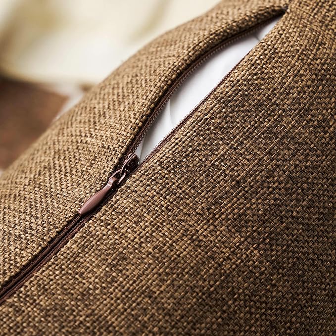 Home Brilliant Brown Throw Pillows Textured Burlap Decorative Throw Pillow Cover Lined Linen Cushion Case for Floor, 26x26 inches
