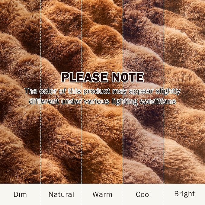 EMME Faux Fur Blanket Queen Size Tie Dye Dark Brown - Big Bubble Rabbit Cozy Blanket for Couch, Thick Furry Plush Shaggy Blankets, 650GSM, 90x90 Inches