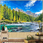 Accnicc Nature Forest Mountain Tapestry Green Pine Tree Wall Tapestry for Bedroom Aesthetic Woods Flowing River Landscape Small Tapestries Wall Hanging for Dorm Living Room Decor 60 x 44 Inch
