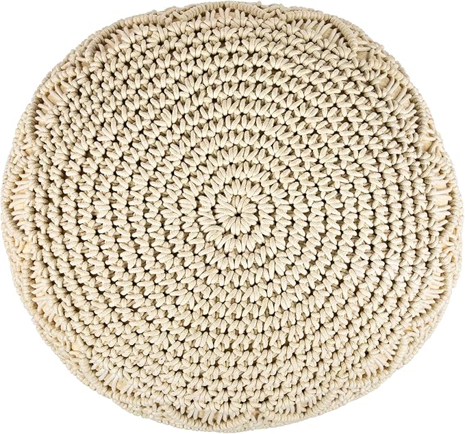 Northlight 18" Solid Cream Macrame Round Handmade Cotton Pouf Ottoman