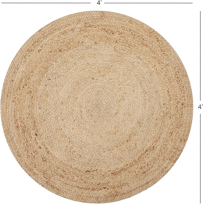 · REDEARTH · Round Area Rug - 4 Feet Braided Natural Jute with Non-Skid Backing - Handwoven Boho Rug for Bedroom, Kitchen, Living Room Aesthetic Home Decor - Durable Handmade Rug, Set of 2, Set of 2