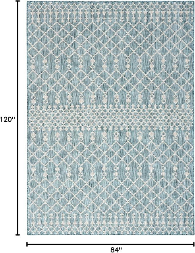 Nourison Home Positano Aqua 7' x 10' Area Rug - Easy Clean, Non Shedding, Bed Room, Living Room, Dining Room, Kitchen (7' x 10')