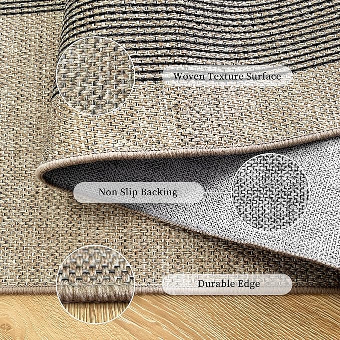 Easy Jute Rug 5x7: Indoor Outdoor Natural Boho Area Rugs for Living Room Patio Washable - Farmhouse Neutral Contemporary Carpet Mat for Entryway Bedroom Kitchen Backyard Sunroom Non Slip