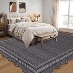 GarveeHome Washable Rug 4x6 Entryway Rug Non Slip Living Room Area Rug Black Scalloped Rugs Soft Non Shedding Low Pile Foldable Stain Resistant Carpet for Bathroom Kitchen Bedroom Nursery, Black