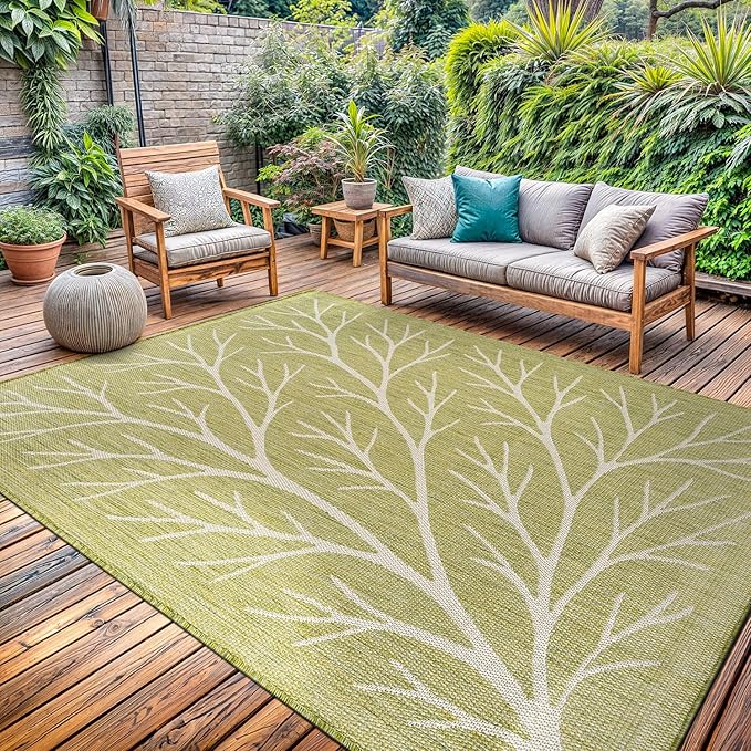 Washable Indoor Outdoor Rug 6x9 Modern Area Rugs Branch Pattern Non Shedding Waterproof Easy Clean Patio Deck Porch Living Room Bedroom Garden RV (6 X 9 Olive)