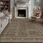 8x10 Area Rug for Living Room Brown Vintage Washable Bedroom Carpet Traditional Distressed Soft Non Slip Indoor Large Accent Rug Retro Thin Low Pile Floor Cover for Dining Room Playroom