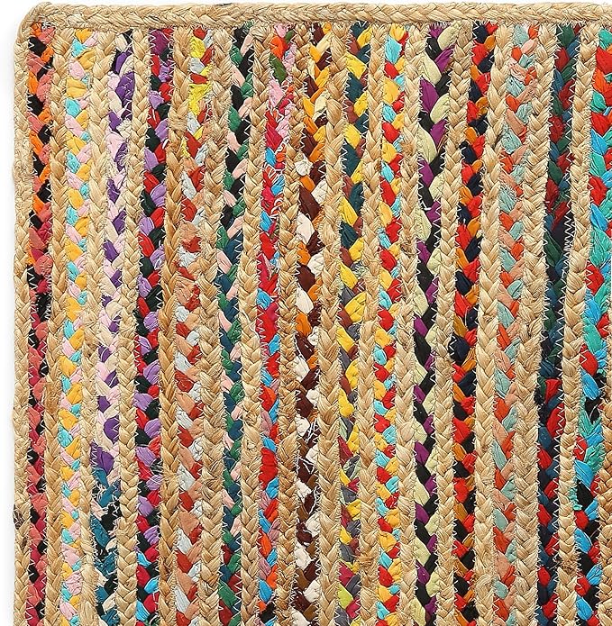 · REDEARTH · Jute Cotton Chindi Area Rug - 4'x6' Rectangular Rug, Handwoven, Non-Shedding, Soft & Durable – Multi Tones for Home Décor in Living Room, Dining Room, Bedroom, Set of 2