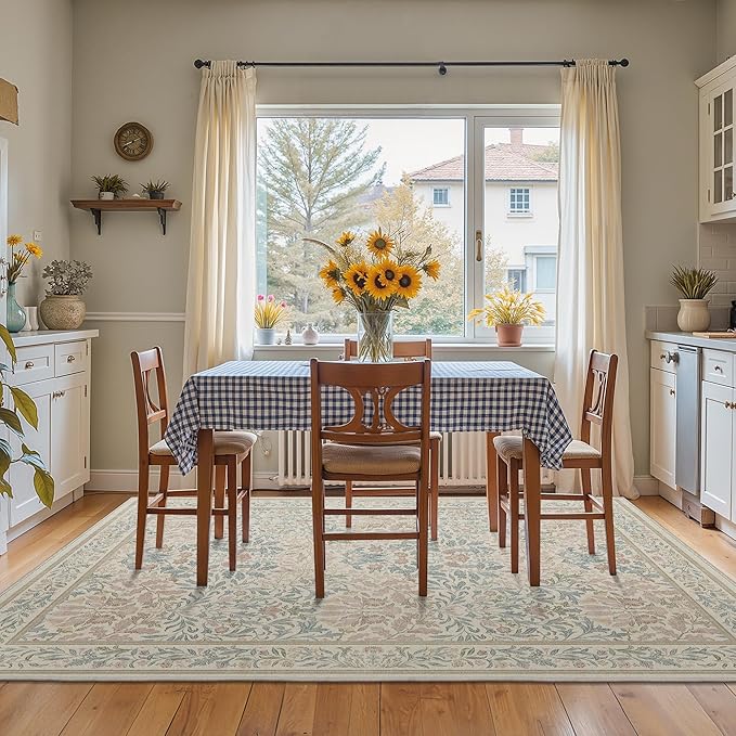 GENIMO Washable 3x5 Area Rug, Soft Vintage Floral Boho Carpet, Low-Pile Non-Slip Rug for Living Room, Bedroom, Dining Room, Nursery, Beige Pink