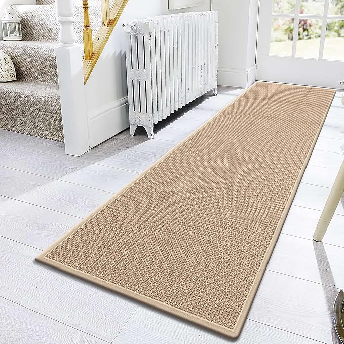 8ft Natural Jute Hallway Runner Rug Non Slip Washable, Rubber Backed Long Khaki Indoor Entryway Runner, Absorbent Kitchen Carpet Sink Rug