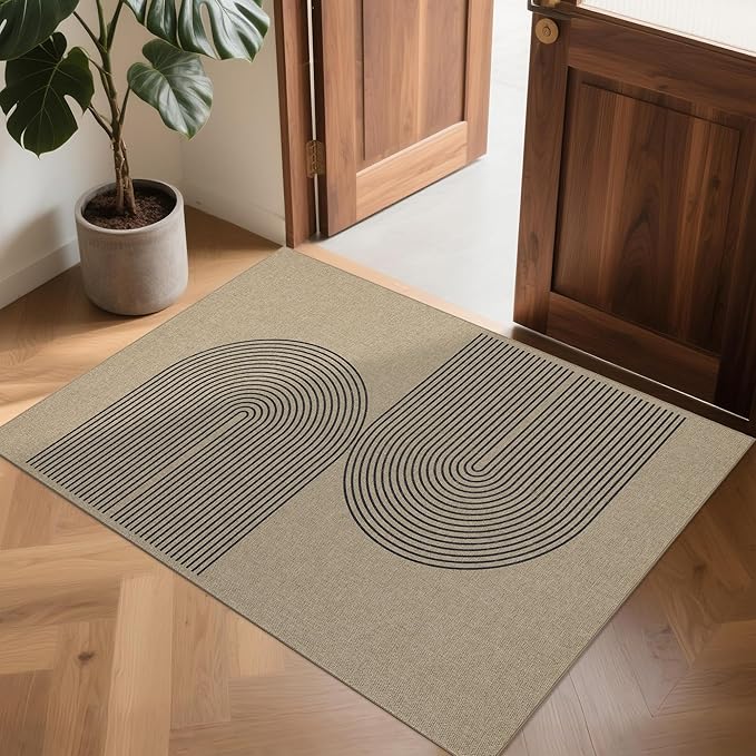 Easy Jute Rug 2x3: Indoor Outdoor Natural Boho Front Door Mat Non Slip - Farmhouse Neutral Contemporary Small Carpet for Entryway Kitchen Bathroom Bedroom Washable