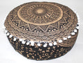 INDIAN CRAFT CASTLE ICC Black Gold Mandala Mandala Barmeri Large Floor Pillow Cover Cushion Meditation Seating Ottoman Throw Cover Hippie Decorative Zipped Bohemian Pouf Ottoman Cases 16" Round