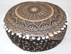 INDIAN CRAFT CASTLE ICC Black Gold Mandala Mandala Barmeri Large Floor Pillow Cover Cushion Meditation Seating Ottoman Throw Cover Hippie Decorative Zipped Bohemian Pouf Ottoman Cases 16" Round
