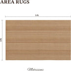 3x5 ft Washable Area Rug, Textured Natural Woven Low-Profile Entryway Rug with Non-Slip Backing, Neutral Light Brown Accent Rug for Bedroom, Living Room