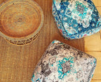 Blue Square Floor Pillow Cover Large Yoga Décor Cushion Moroccan Pouf Ottoman Boho Furniture Perfect for Living Room, Bedroom, Nursary or Children Room Seating Area Beanbag Footstool 24x8 Unstuffed