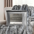 Luxury Faux Fur Throw Blanket, Grey and Black High Pile Mixed Throw Blanket, Super Warm, Fuzzy, Elegant, Fluffy Decoration Blanket Scarf for Sofa, Couch and Bed, 50''x 60''