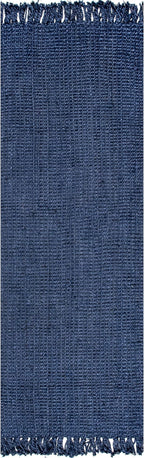 Nuloom Daniela Navy, 2'6" x 8', Handmade, Jute, Tassel, Soft and Textured, High Traffic, Stain Resistant, Easy Clean, Durable Runner for Bedroom, Living Room, Dining Space, Foyer, Entryway