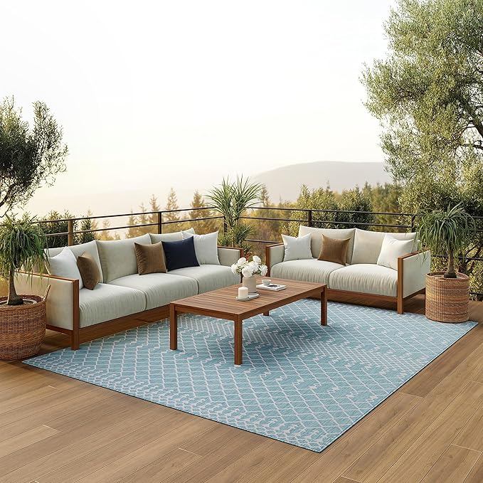 Nourison Home Positano Aqua 7' x 10' Area Rug - Easy Clean, Non Shedding, Bed Room, Living Room, Dining Room, Kitchen (7' x 10')
