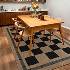 Checkered Jute 5x7 Area Rugs, Washable Outdoor Patio Rug Living Room Bedroom Indoor Carpet, Non Slip Modern Farmhouse Design Neutral Geometric Office Porch Balcony Dining Room Mat, Black and Brown