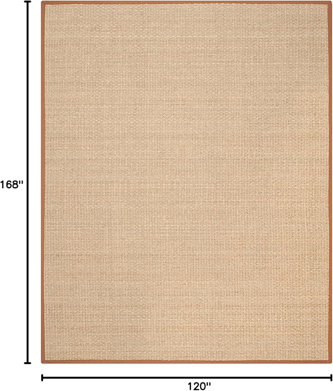 SAFAVIEH Area Rug 10x14 - Natural Fiber Collection - Large - Natural & Brown, Seagrass, Basketweave Pattern with Border (NF114B)