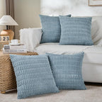 Fancy Homi 4 Packs Boho Light Blue Decorative Throw Pillow Covers 18x18 Inch for Couch Bed Sofa, Rustic Modern Farmhouse Home Decor, Soft Plush Corduroy Cute Square Cushion Case 45x45 cm