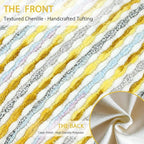 Boho Decorative Throw Pillow Covers 18x18 Inch, Chenille Tufted Pillow Cover Striped Textured Square Farmhouse Accent Pillowcase for Couch Sofa Bedroom Living Room, Yellow White Stripe 2 Pack