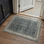 HUGEAR 2x3 Entryway Area Rug Vintage Black Small Rug Machine Washable Door Mat Retro Floral Low Pile Carpet Vacuumable Distressed Throw Rug Entrance Kitchen Bathroom Bedroom Non Slip Lightweight