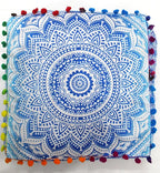 CRAFT KALA 16" Square Large Hippie Mandala Meditation Floor Ottoman Pillow Cushion Pouf Cover Square Poufs Bohemian Circle Floor Cushion Case Outdoor Fireplace Yoga Living Room Decor Cover Blue Ombre
