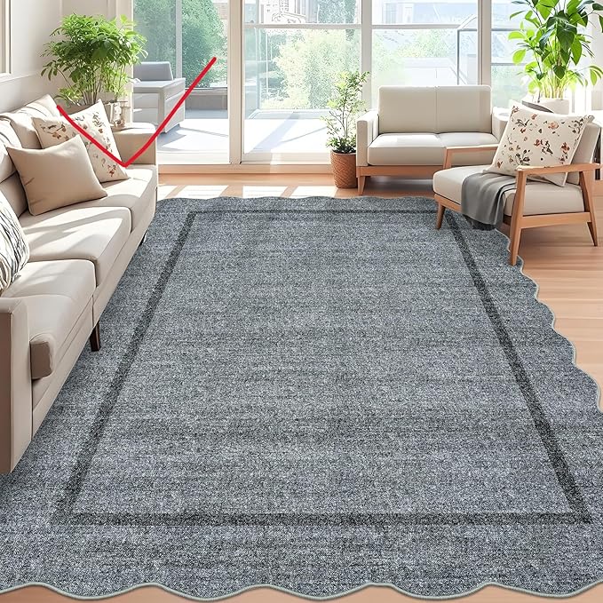 GarveeHome Scalloped Area Rug 4x6 Washable Rug Modern Floor Cover Soft Low Pile Entryway Rug Indoor Distressed Foldable Non Slip Stain Resistant Carpet for Bedroom Living Room Bathroom, 4 ft x6 ft