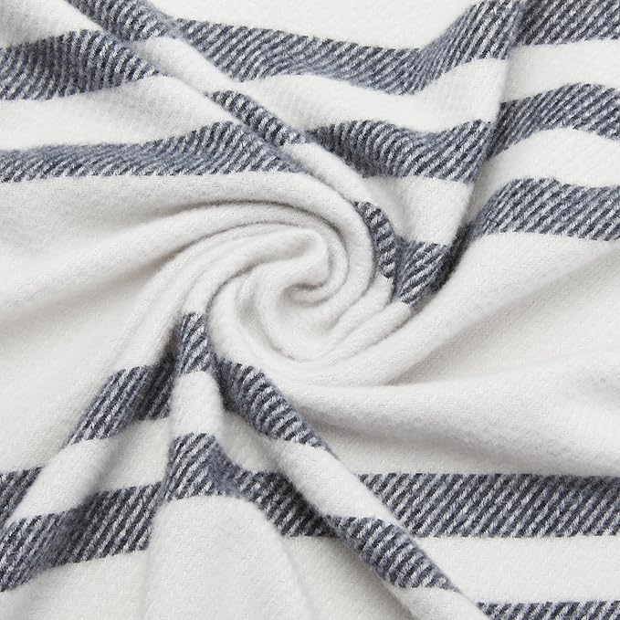 Amazon Basics Room Décor Throw Blanket, Lightweight and Cozy, Recycled Polyester, 50" x 60", Light Grey With Blue Stripes