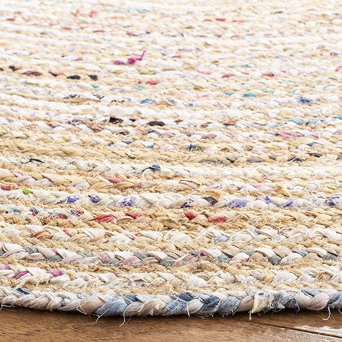 SAFAVIEH Area Rug 4x6 Oval - Cape Cod Collection - Beige & Multi, Handmade Jute & Cotton, Woven Braided Design (CAP202B)