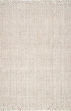nuLOOM 9x12 Daniela Jute Tassel Hand Woven Area Rug, Off White, Solid Chunky Farmhouse Design, Natural Fiber, For Bedroom, Dining Room, Living Room, Hallway, Office, Entryway