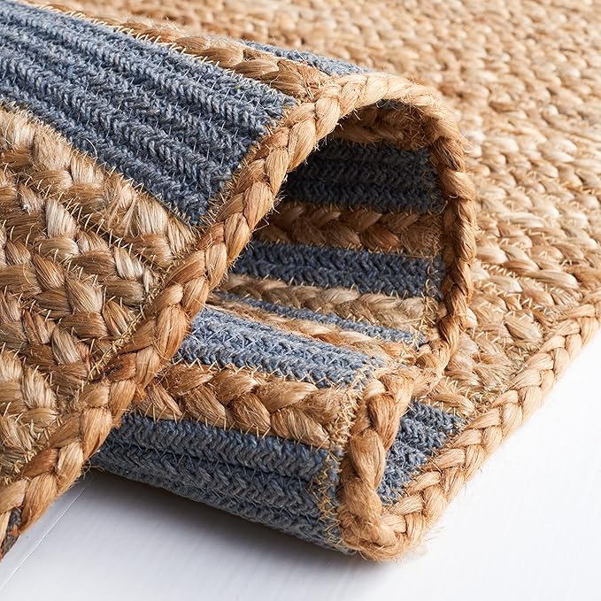 SAFAVIEH Natural Fiber Collection Area Rug - 6' x 9', Natural & Grey, Handmade Stripe Boho Farmhouse Rustic Braided Jute, Ideal for High Traffic Areas in Living Room, Bedroom (NFB262F)