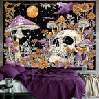 Lifeella Skull Mushroom Tapestry, Gothic Hippie Skeleton Wall Hanging for Bedroom Living Room Dorm Decor, Purple Orange 36x48 inches