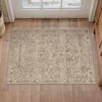 HUGEAR 2x3 Entryway Area Rug Light Brown Small Rug Machine Washable Door Mat Vintage Floral Low Pile Carpet Vacuumable Distressed Throw Rug Entrance Kitchen Bathroom Bedroom Non Slip Lightweight