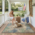 LIVEBOX Modern 3x5 Jute Outdoor Patio Rug, Washable Rugs for Entryway Porch, Coastal Animal Boho Farmhouse Carpet, Non Slip Front Door Mat for Outdoor Indoor Entryway Guestroom Decor (Blue 3'x5')
