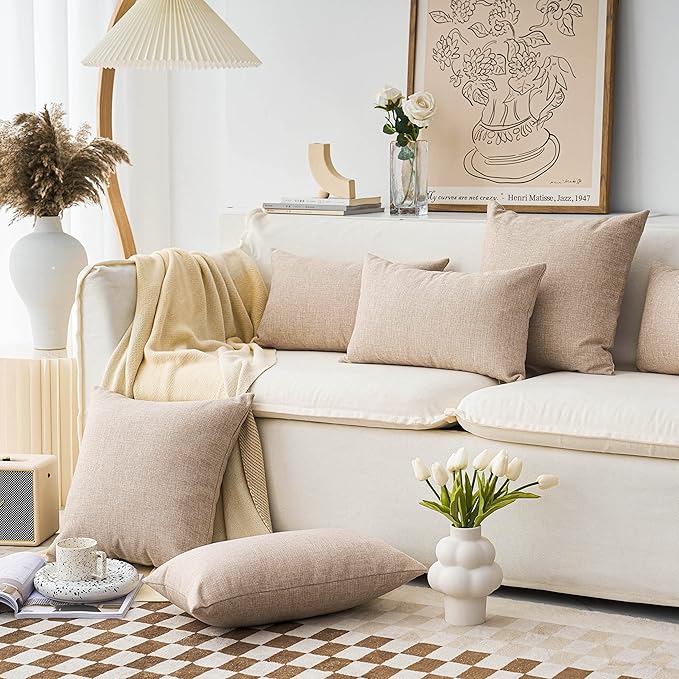 Home Brilliant Throw Pillow Covers 18x18 Lined Linen Square Pillow Covers for Couch Sofa Decor, Set of 4, Light Linen, 18 inch