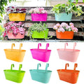 LaLaGreen Outdoor Hanging Planter (11.2 Inch, 6 Pack) Light Blue, Green, Neon Pink, Yellow, Orange, Peachy Pink Metal Iron Window Box Flower Pot Deck Railings Fence Rail Bucket Porch Home Garden Decor