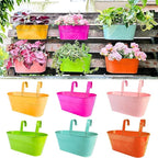 LaLaGreen Outdoor Hanging Planter (11.2 Inch, 6 Pack) Light Blue, Green, Neon Pink, Yellow, Orange, Peachy Pink Metal Iron Window Box Flower Pot Deck Railings Fence Rail Bucket Porch Home Garden Decor