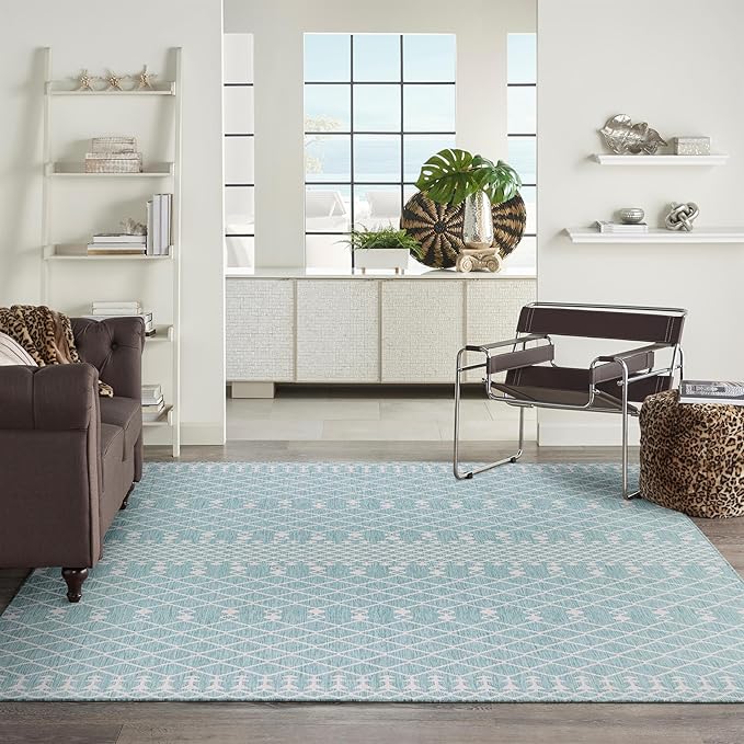 Nourison Home Positano Aqua 9' x 12' Area Rug - Easy Clean, Non Shedding, Bed Room, Living Room, Dining Room, Kitchen (9' x 12')
