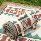 2 in 1 Extra Large Outdoor Picnic Mat Woven Summer Throw Blanket Boho Giant Beach Travel Essential Yoga Accessories Park Patio Lawn Garden Grass Ground Play Music Festival Concert Must Have