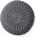 Casafield Round Pouf Ottoman, Dark Gray - 20" Diameter x 14.5" High Cotton Knit Foot Stool - Boho Floor Pouffe for Living Room, Bedroom, Home Office