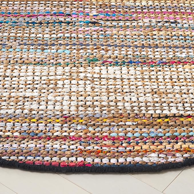 SAFAVIEH Cape Cod Collection Area Rug - 6' Round, Pink & Beige, Handmade Denim & Jute, Ideal for Living Room, Bedroom, Home Office, Dining Space (CAP153U-6R)
