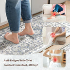 Boho Kitchen Mats for Floor 2 Piece Set Anti Fatigue Cushioned PVC Kitchen Rugs Non Slip Waterproof Farmhouse Mats 2/5 Inch Comfort Standing Mat for Sink, Laundry, 17.3"x47"+17.3"x28", Blue Grey