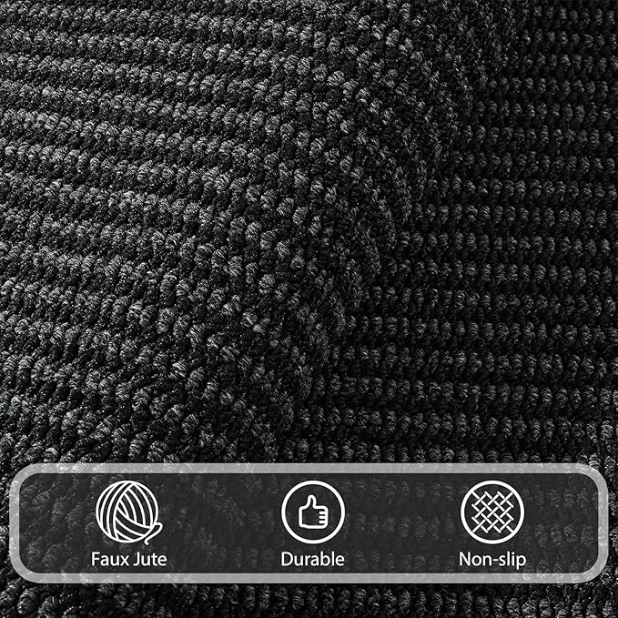 Softlife Rugs for Entryway 2x3 Faux Jute Rug Dirt Trapper Small Bathroom Rug Washable Door Rugs Kitchen Mat Modern Farmhouse Carpet for Front Porch Bathroom Kitchen Bedroom, Black