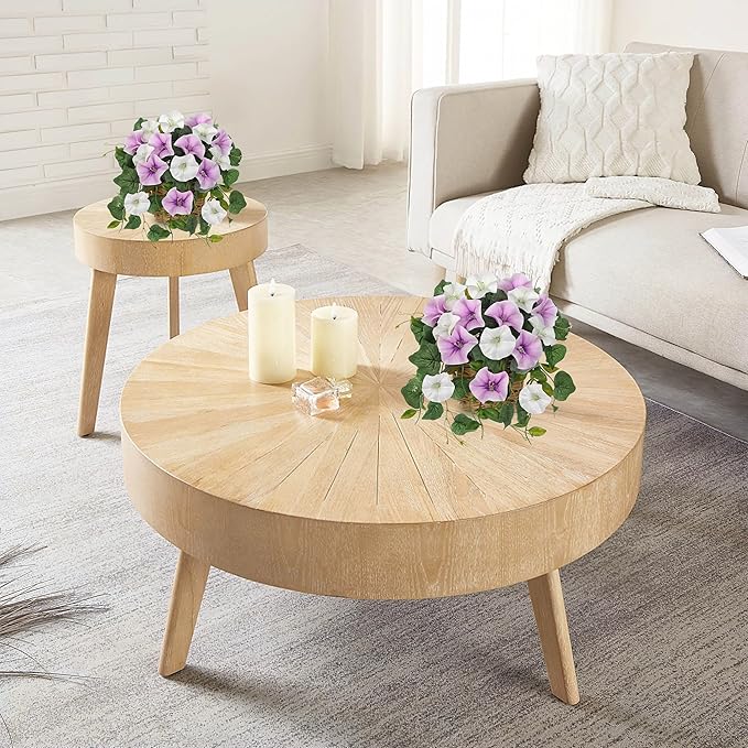 Briful 2 Pack Fake Morning Glory with Handwoven Basket - 8.2in Faux Potted Flowers Silk Floral Table Centerpiece for Home Office Room Shelf Desk Decor