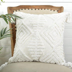 Boho Sofa Throw Pillow Covers – Exquisitely Crafted with Hand-Finished Tuft with Thick Cotton Tassel Details – Soft & Stylish Moroccan Decorative, 18x18inch (Spring Ruched)