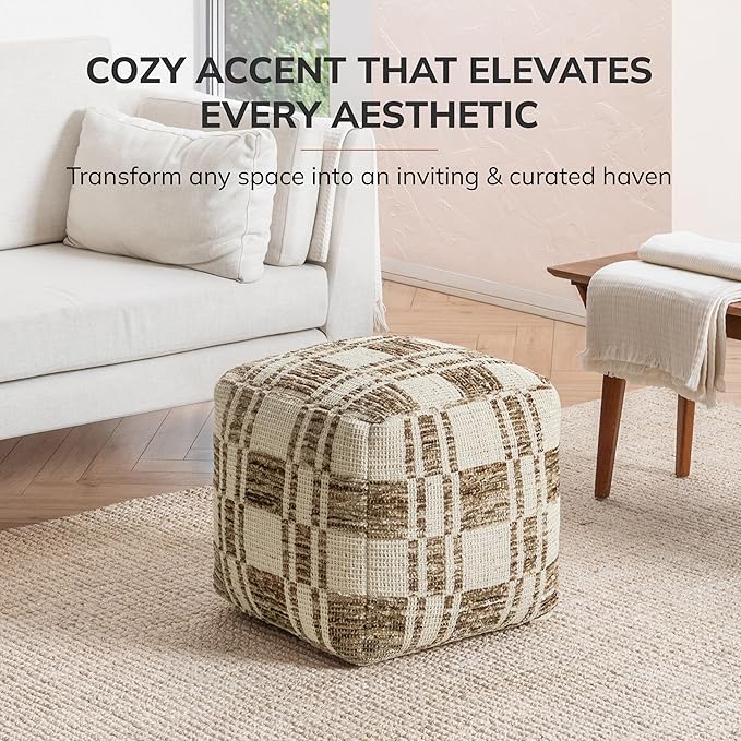 Anji Mountain Pouf Ottoman Foot Rest, Handmade Ottoman Pouf, Comfortable Foot Stool, Decorative Floor Seating for Living Room Decor, Bedroom & Home Décor Accent - Harbor Lattice